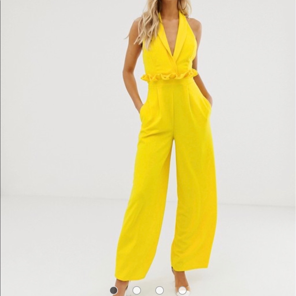 Plunge jumpsuit with paperbag waist detail